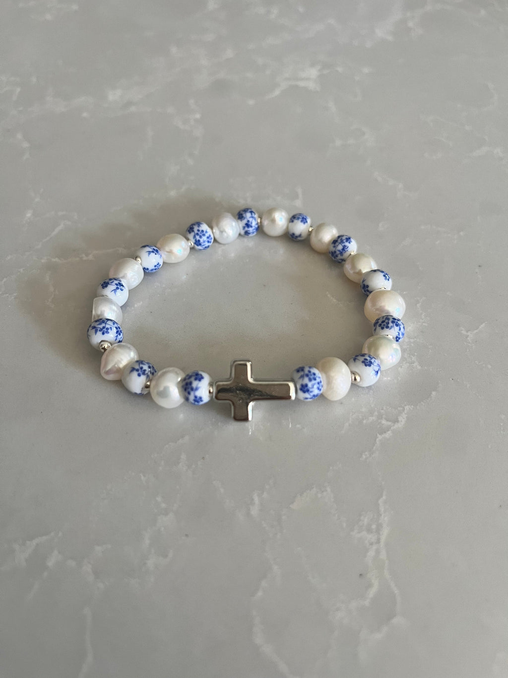 Floral Pearl Cross Bracelet – Christian Jewelry for Women
