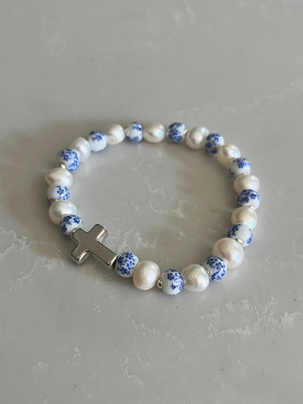 Floral Pearl Cross Bracelet – Christian Jewelry for Women