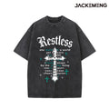 Washed Oversized Cotton Tshirt With Hip Hop Brush Print Retro Streetwear Daily Casual Wear Tee USA Warehouse Wholesale
