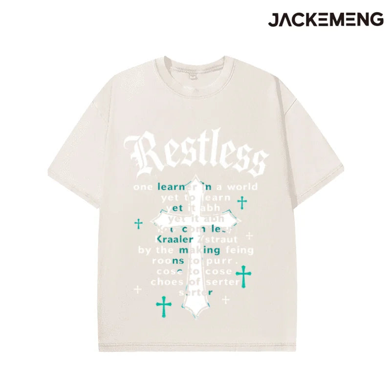 Washed Oversized Cotton Tshirt With Hip Hop Brush Print Retro Streetwear Daily Casual Wear Tee USA Warehouse Wholesale