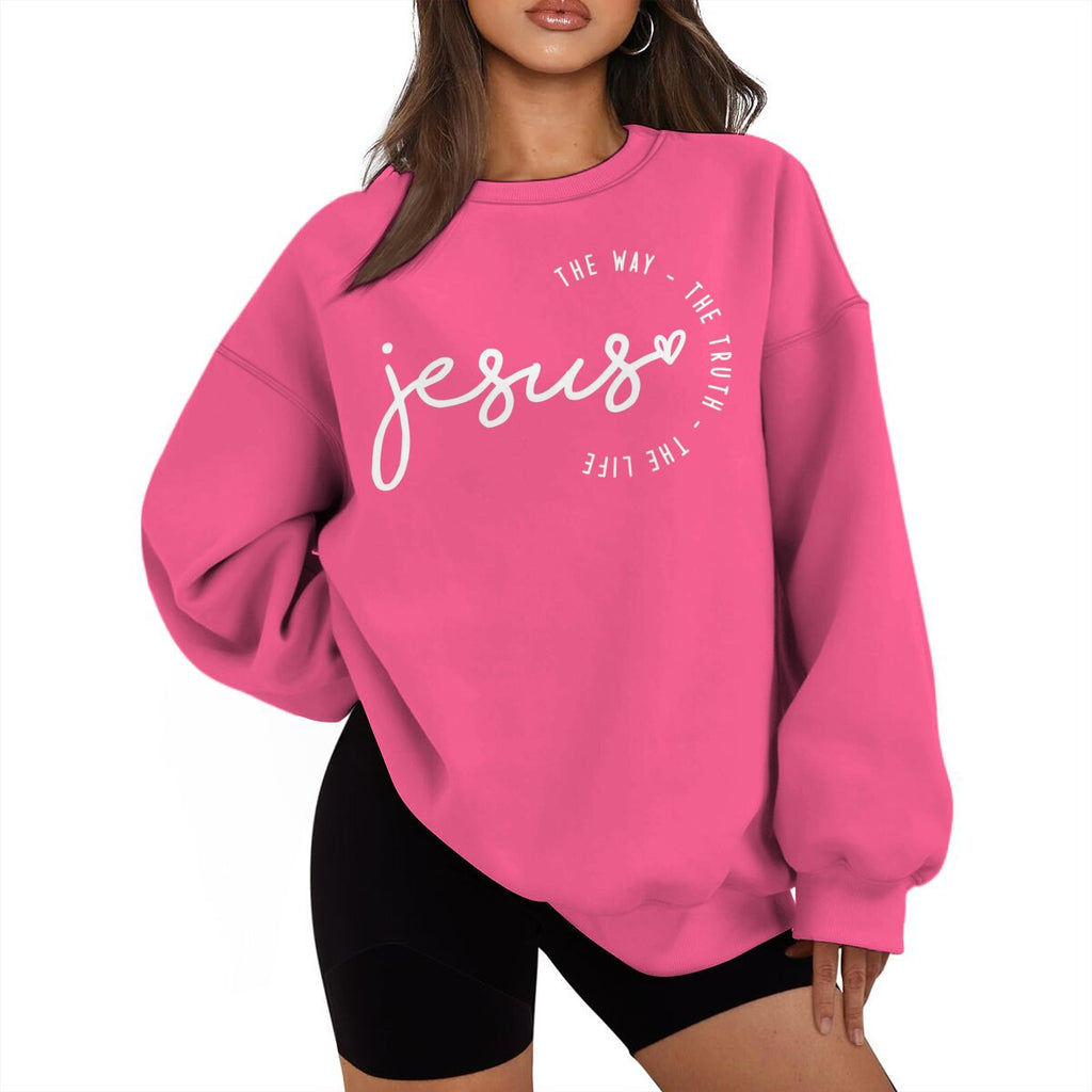 Foreign Trade Jesus Thw Way The Turth The Life Printed Round Neck Loose Sweatshirt Sweatshirt