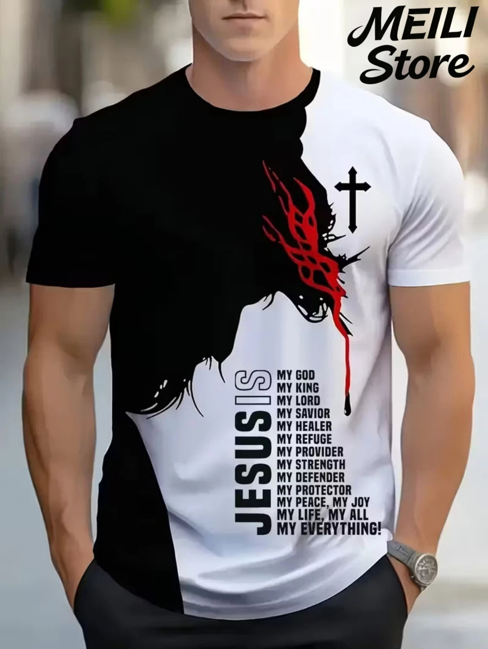Men's 3D Jesus Print T-Shirt Short Sleeve Casual Crew Neck Praying Hands Design T Shirt for Men New in Oversized Tee Shirt Tops