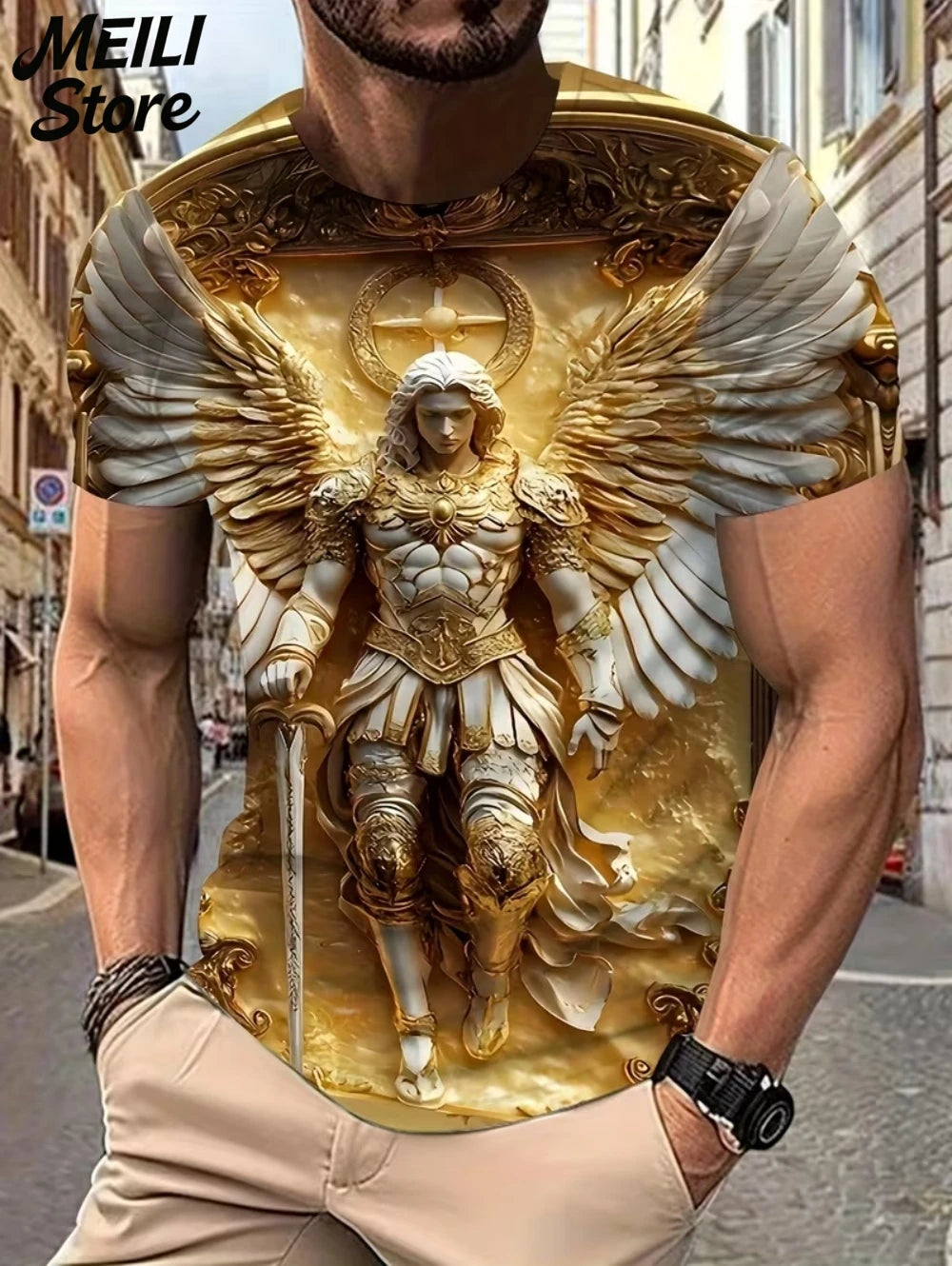 Men's 3D Jesus Print T-Shirt Short Sleeve Casual Crew Neck Praying Hands Design T Shirt for Men New in Oversized Tee Shirt Tops