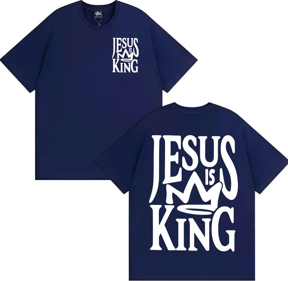 Jesus Is King Oversized Vintage Christian Printed T Shirts Men Women Gothic Vintage T-shirt Cotton Comfort Crewneck T Shirt