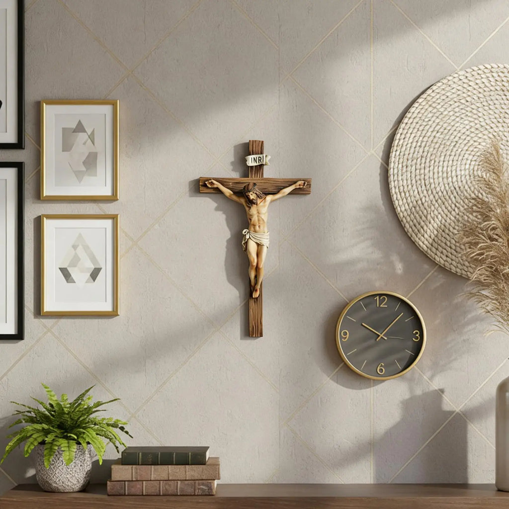9.6" Christian Gift Religious Jesus Cross Crucifix Statue Resin Saint Catholic Figurine Crafts Wall Hanging Ornament