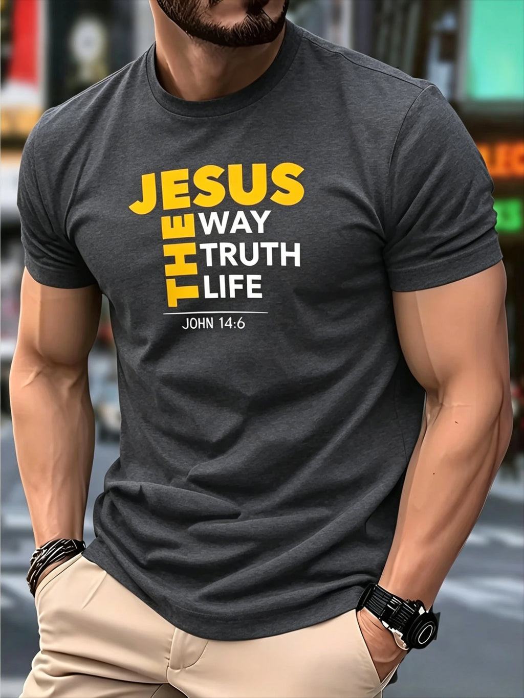 Men's Clothing Christian T-Shirt with Jesus The Way Truth Life & John 14:6 Bible Verse - Breathable Casual Church Summer T Shirt