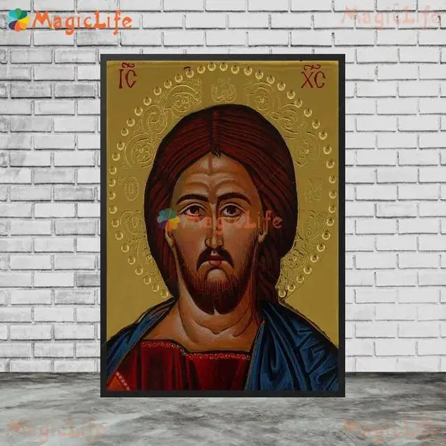 Christ Blessing Icon Orthodox Pantocrator Wall Art Unframed Canvas Painting for Church Room Decor