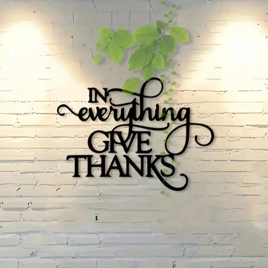 Christian "Be Thankful for Everything" Metal Wall Art, Retro Black White Ironwork - Home Church Gift & Scripture Decor