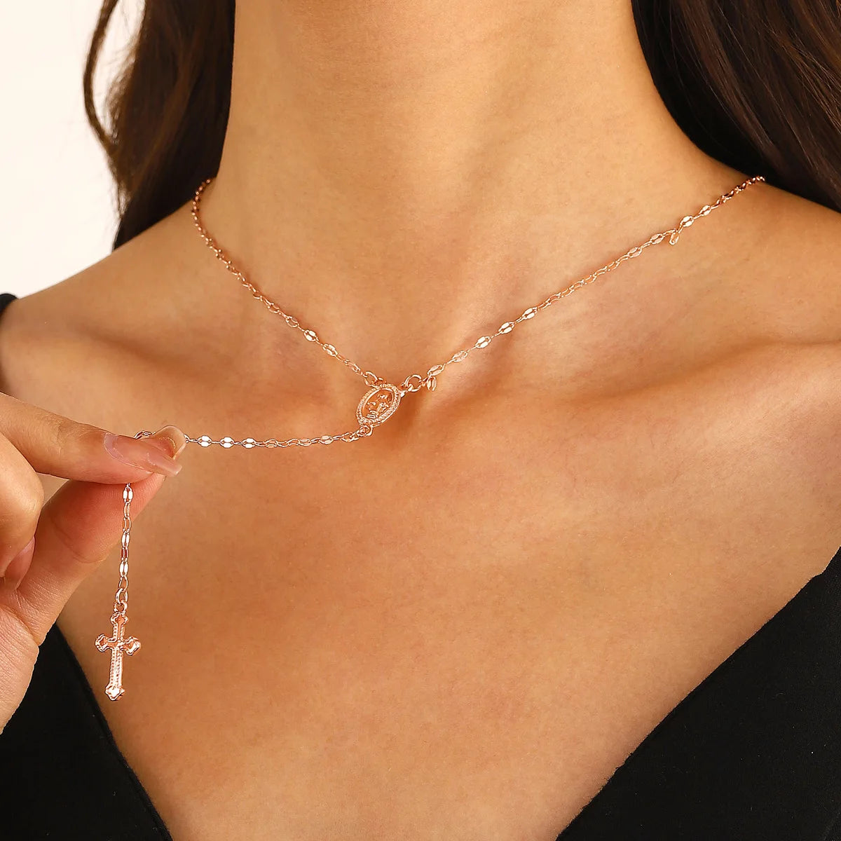 Fashion Christian Cross Necklace For Women Religious Rosary Pendant Gold Silver Color Chain Choker Female Jewelry Accessories