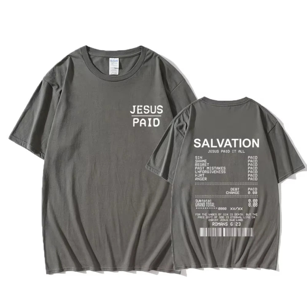 Christian Salvation Jesus Paid It All Graphic Tshirt Men's Women's Fashion Oversized Short Sleeve Unisex Hip Hop Vintage T-shirt