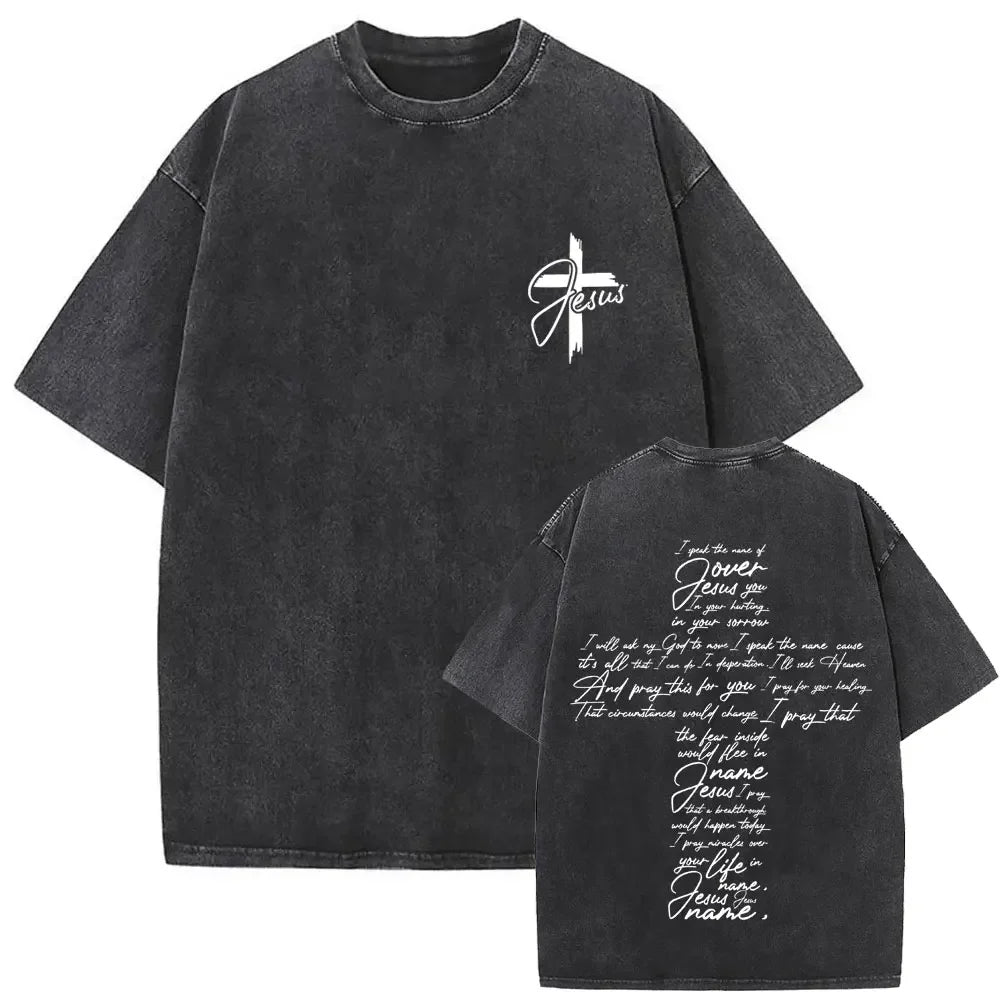 Christian Religious Jesus Forgive Them Father Vintage Washed T-shirt Men Women Gothic Rock Oversized T Shirts Tops Streetwear