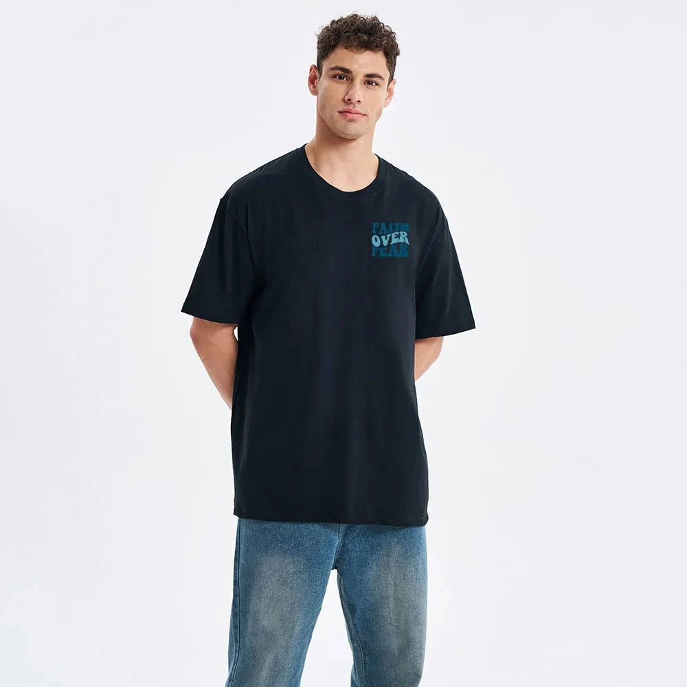 2026 Summer New Faith Over Fear Christian Classic High Quality Casual Breathable Men's and Women's Round-neck T-shirt
