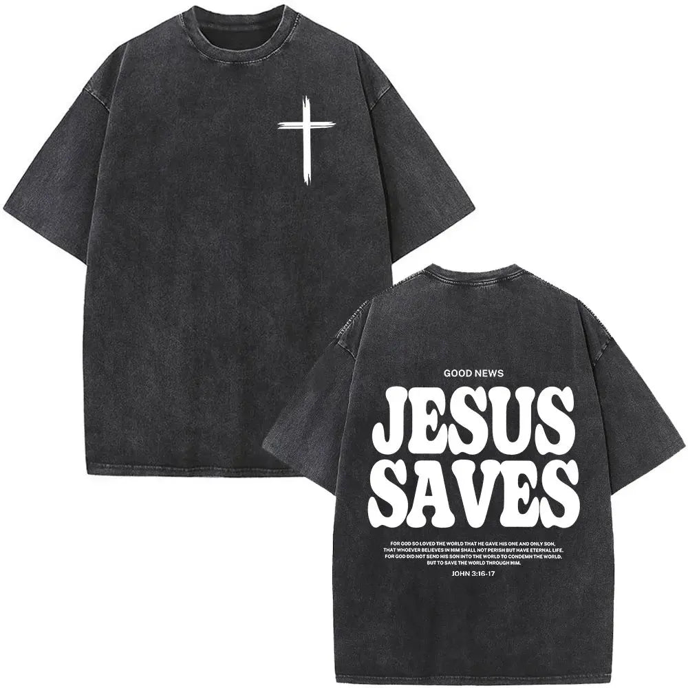 Jesus Is King Christian Religious Bible Vintage Washed T-shirt Men Women Cotton Casual Short Sleeve Oversized T Shirt Streetwear