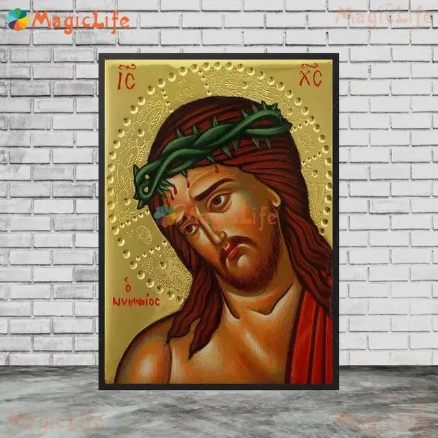 Christ Blessing Icon Orthodox Pantocrator Wall Art Unframed Canvas Painting for Church Room Decor
