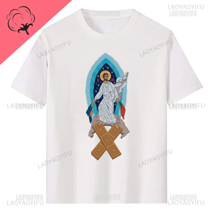 Jesus Christ Pantocrator Icon Sinai Orthodox Christian Man Gift Printed T-Shirt Summer Women Short Sleeve O-Neck Unisex T Shirt