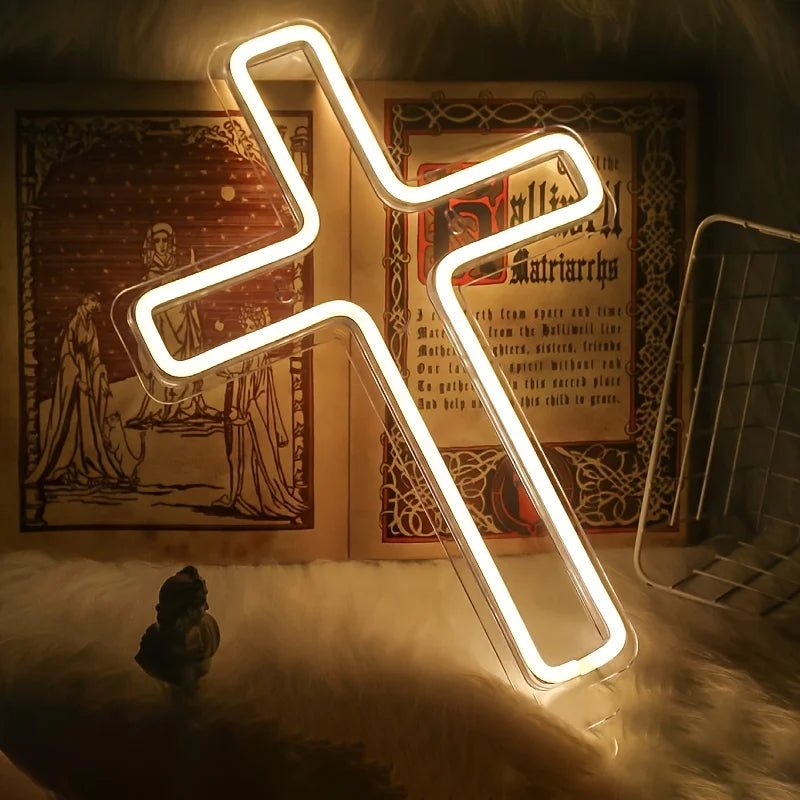 Jesus Cross Neon Sign Light, Led Neon Sign Bedroom Home Decoration Usb Plug Neon Sign, Wall Decor Christmas New Year Christian