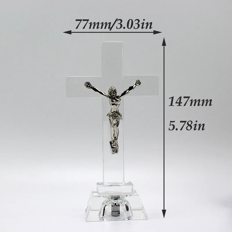 Jesus Cross Statue Christian Crystal Cross Church Ornaments Religious Style Desktop Decoration Creative Figurine Sculpture