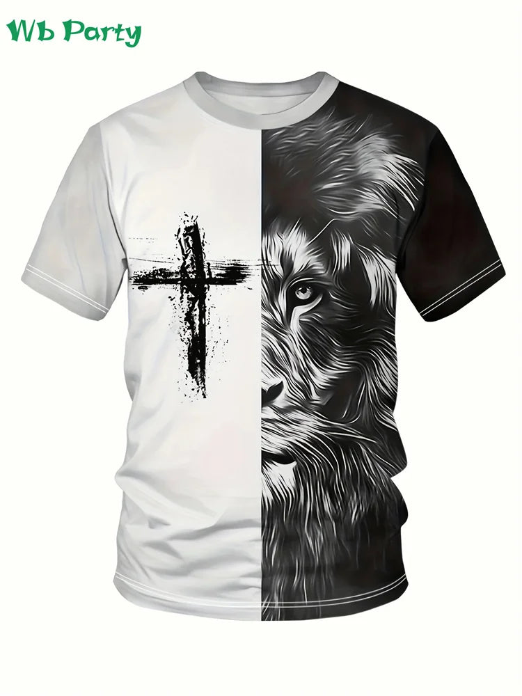 Fashion Crucifix Print Mens Clothing Round Neck T-shirts for Men Casual Loose Men's Clothing Street Crucifix Graphic T shirts