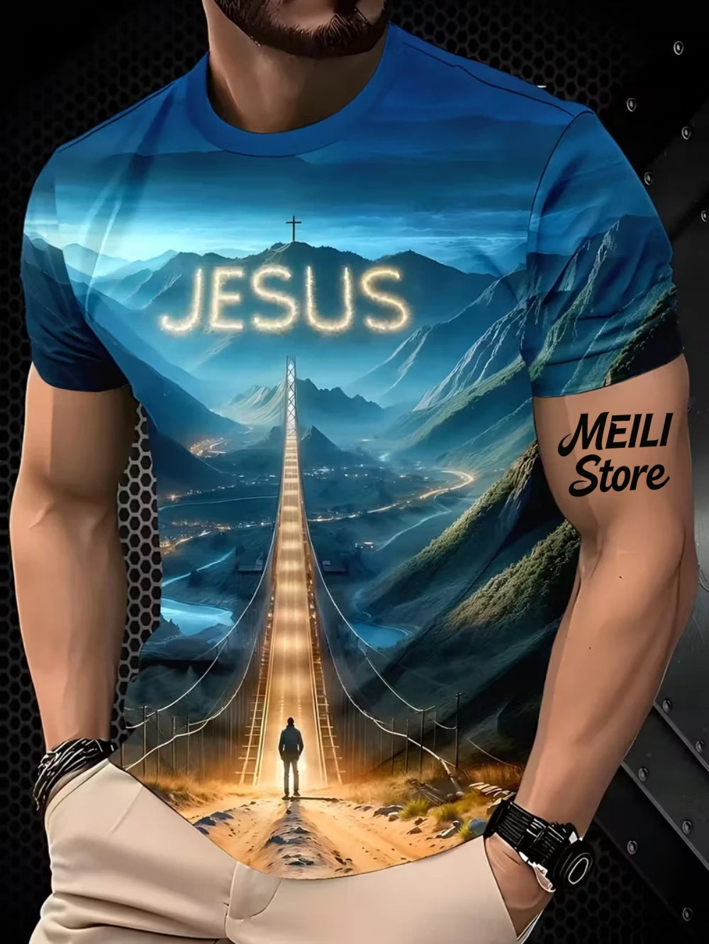 Men's 3D Jesus Print T-Shirt Short Sleeve Casual Crew Neck Praying Hands Design T Shirt for Men New in Oversized Tee Shirt Tops