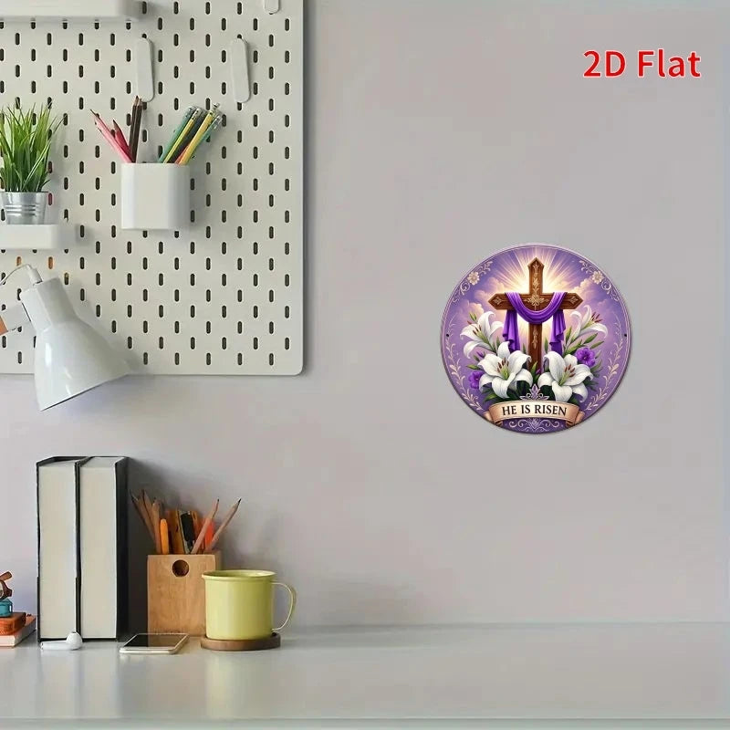 20CM 1PCS 2D Christianity Cross Wooden Disc Furniture Hanging Wall Decoration Church Decoration Easter Decoration Gift Faith