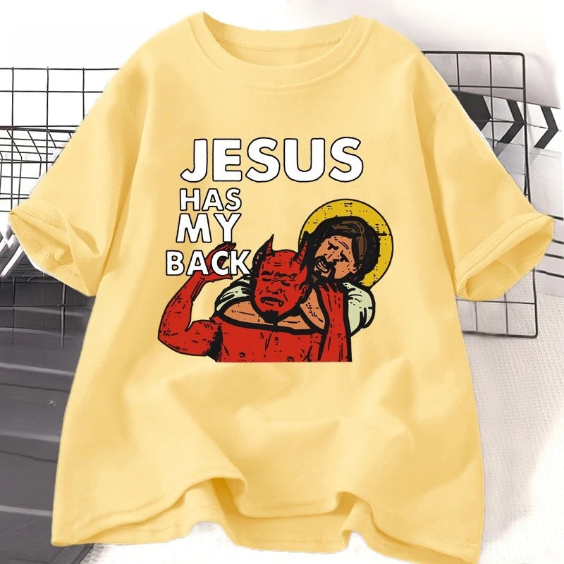 Jesus Has My Back Tshirt Funny Christian Jesus Brazilian Jiu-jitsu T-Shirt Religious Faith Tshirts Cotton Short Sleeve Clothes
