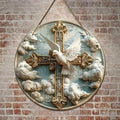 Contemporary Christian Crosses Wall Hanging Decorative Sign,Manufactured Wood,2D Flat Circle Plaque for Room,Kitchen Decor