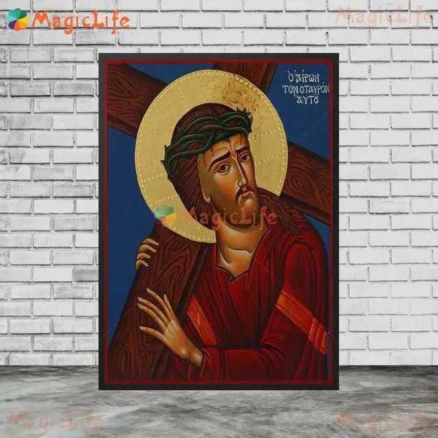 Christ Blessing Icon Orthodox Pantocrator Wall Art Unframed Canvas Painting for Church Room Decor
