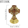 Exquisite Red Crystal Inlaid Gold Orthodox Desktop Cross Standing Crucifix for Christian Devotion Home Decor and Faith Collectio