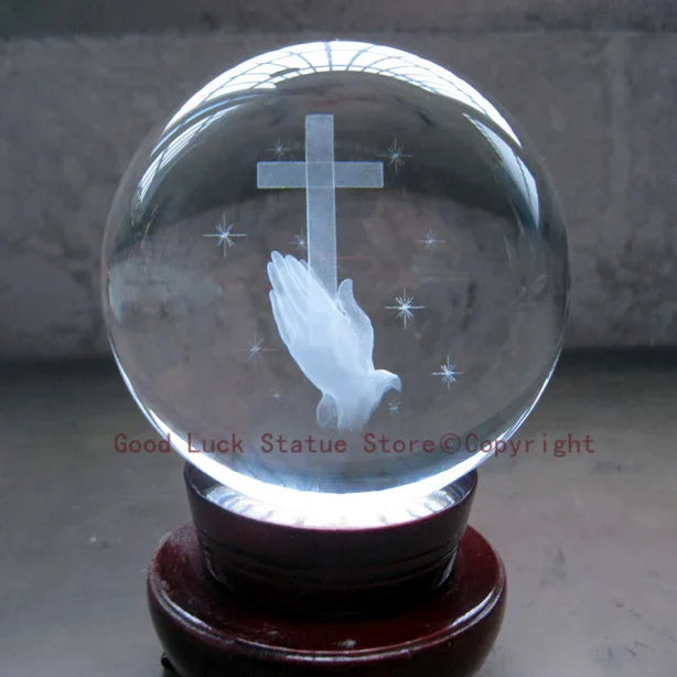 TOP GOOD Christianity Catholicism  gift Religious efficacious HOME House Talisman 3D Crystal pray CROSS ball statue Model