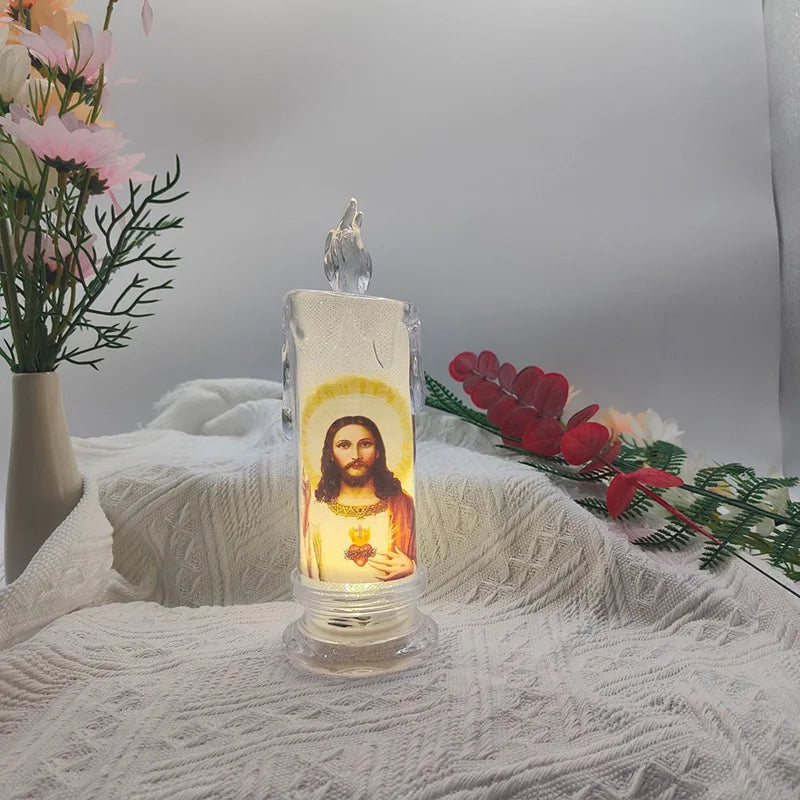 Jesus Catholic Christian Religious Ceremony Virgin Electronic Flameless LED Devotional Prayer Candles Light Religious Decoration