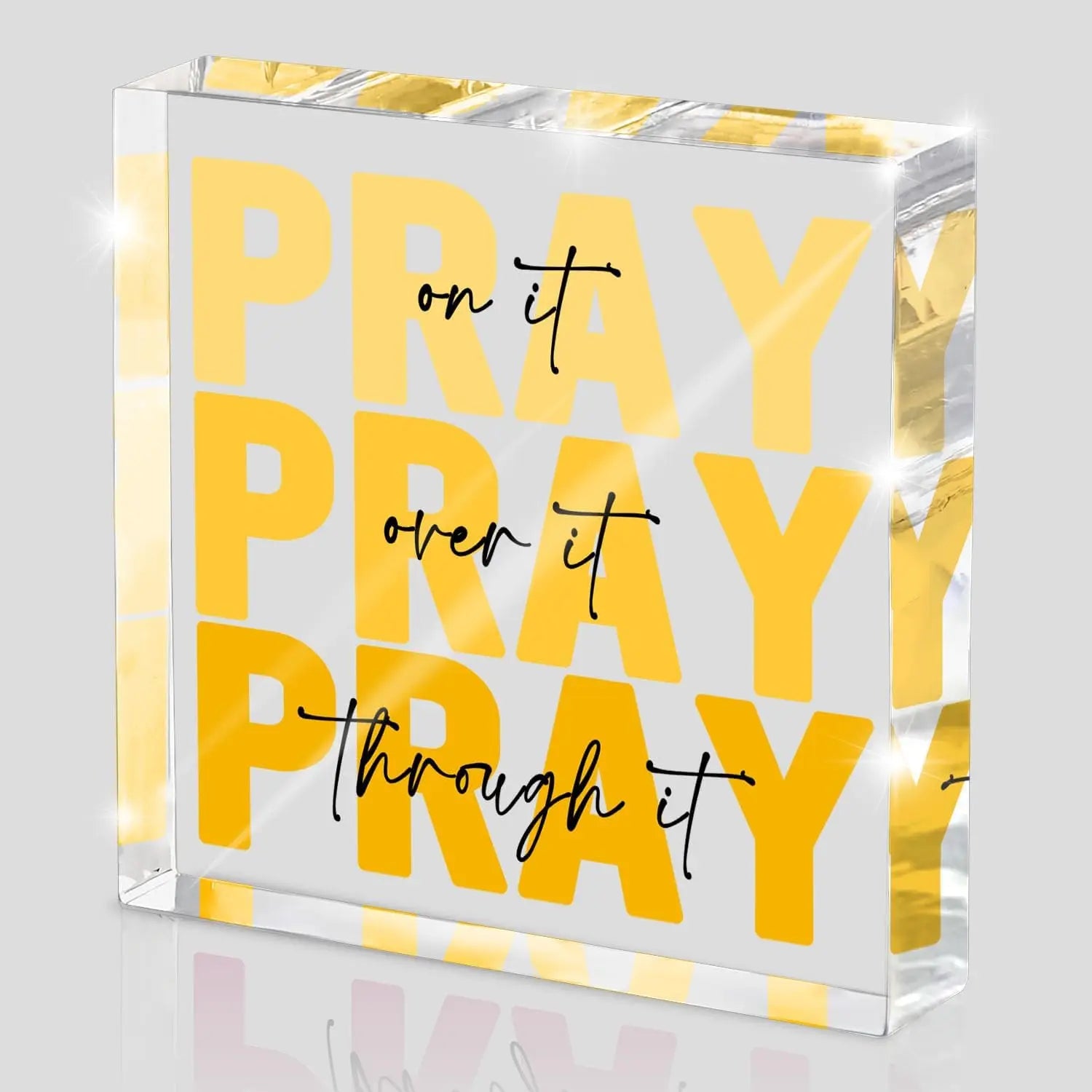 Yellow Dorm Room Decor for Women, Ideal Christian Gifts for Women - Pray On It,Pray Over It - Bible Verse Desk Art, Inspiration