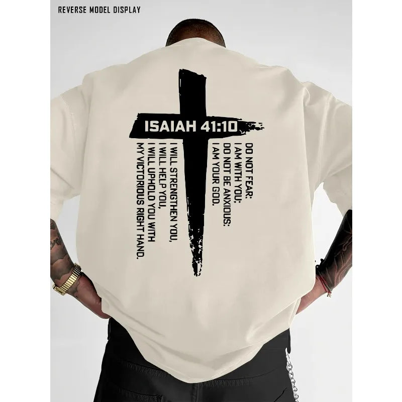 Christian Cross and Bible Verse Graphic Tee for Men Breathable 100% Cotton Perfect for Summer Casual Streetwear Style
