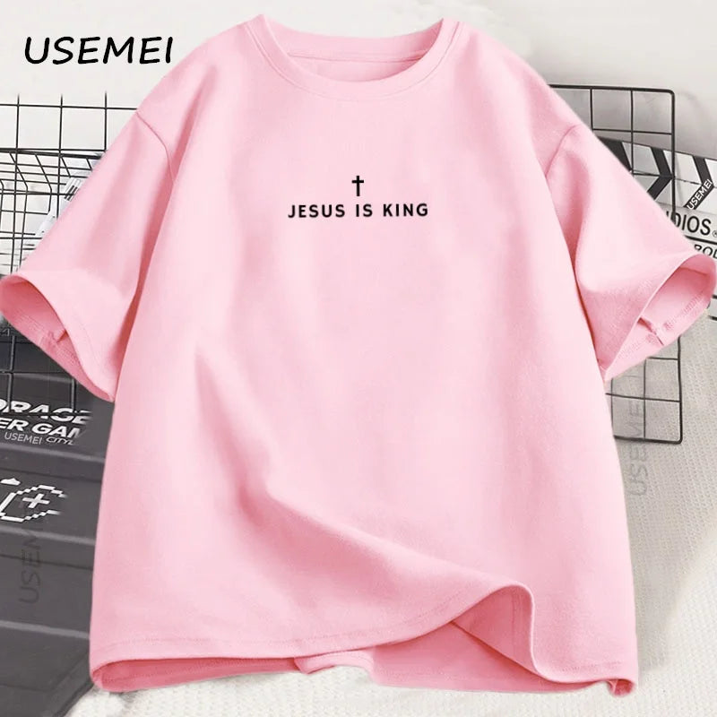 Jesus Is King Christian T Shirt Men Women Christian Merch Jesus T-Shirt Faith Cotton Short Sleeve Round Neck Graphic Tees
