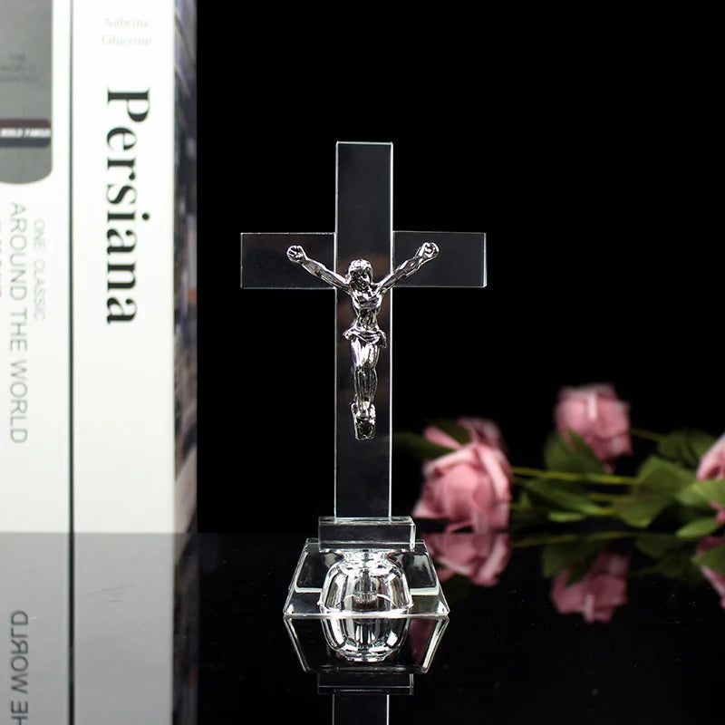 Jesus Cross Statue Christian Crystal Cross Church Ornaments Religious Style Desktop Decoration Creative Figurine Sculpture