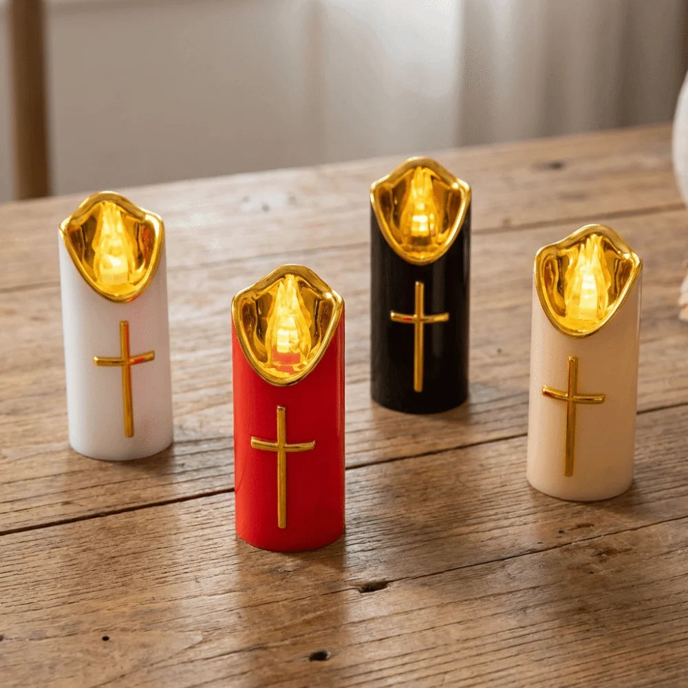 Resuable Christian Cross Candles Waterproof Creative LED Flameless Candles with Lampshade Portable Electronic Candle Light