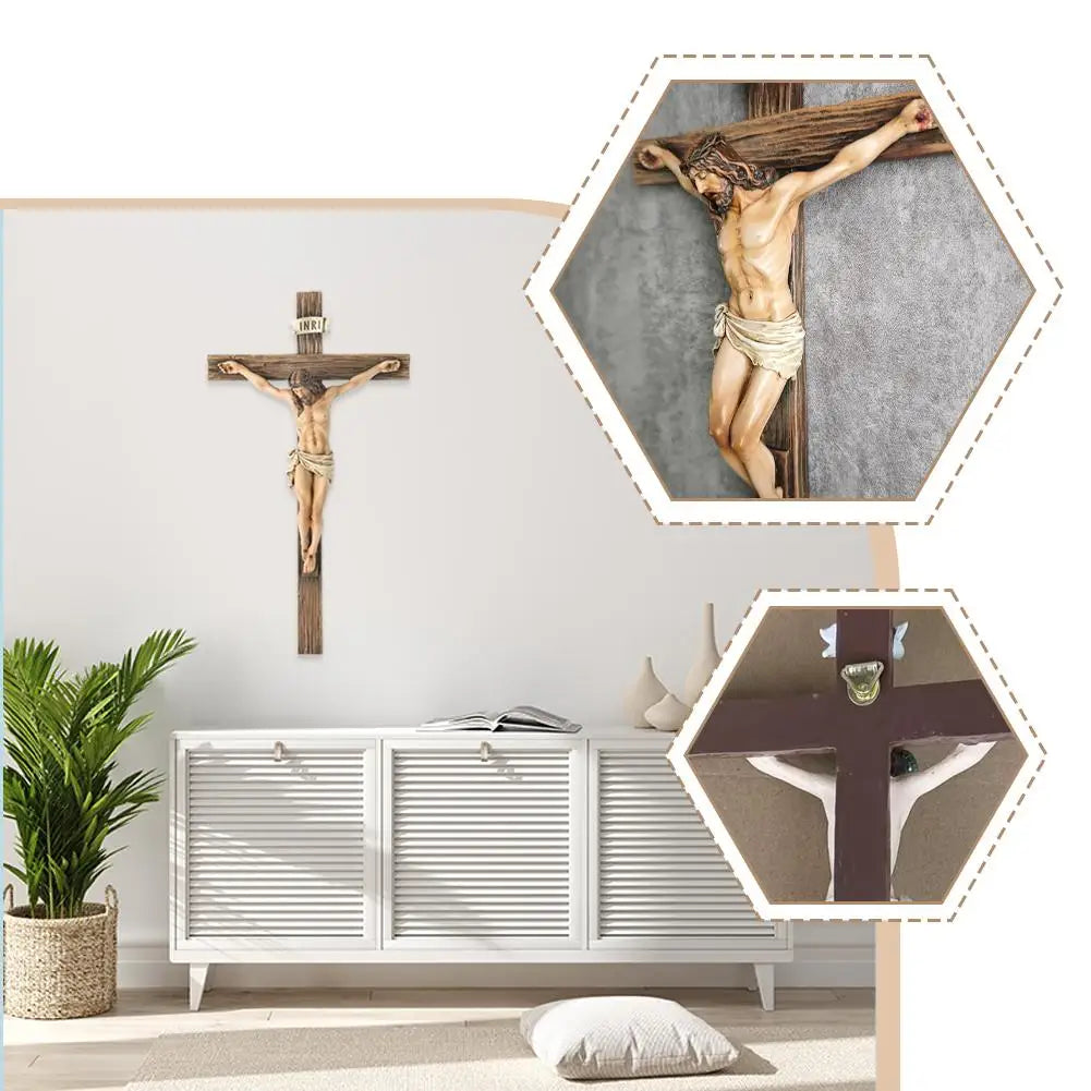 2025 Christian Gift Religious Jesus Cross Crucifix Statue Saint Catholic Figurine Crafts Wall Hanging Ornament for Home Decors