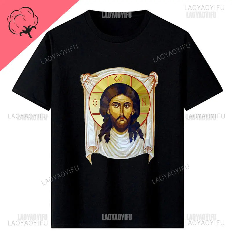 Jesus Christ Pantocrator Icon Sinai Orthodox Christian Man Gift Printed T-Shirt Summer Women Short Sleeve O-Neck Unisex T Shirt