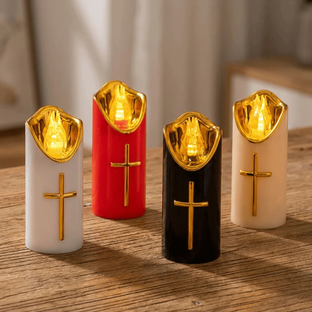 Resuable Christian Cross Candles Waterproof Creative LED Flameless Candles with Lampshade Portable Electronic Candle Light