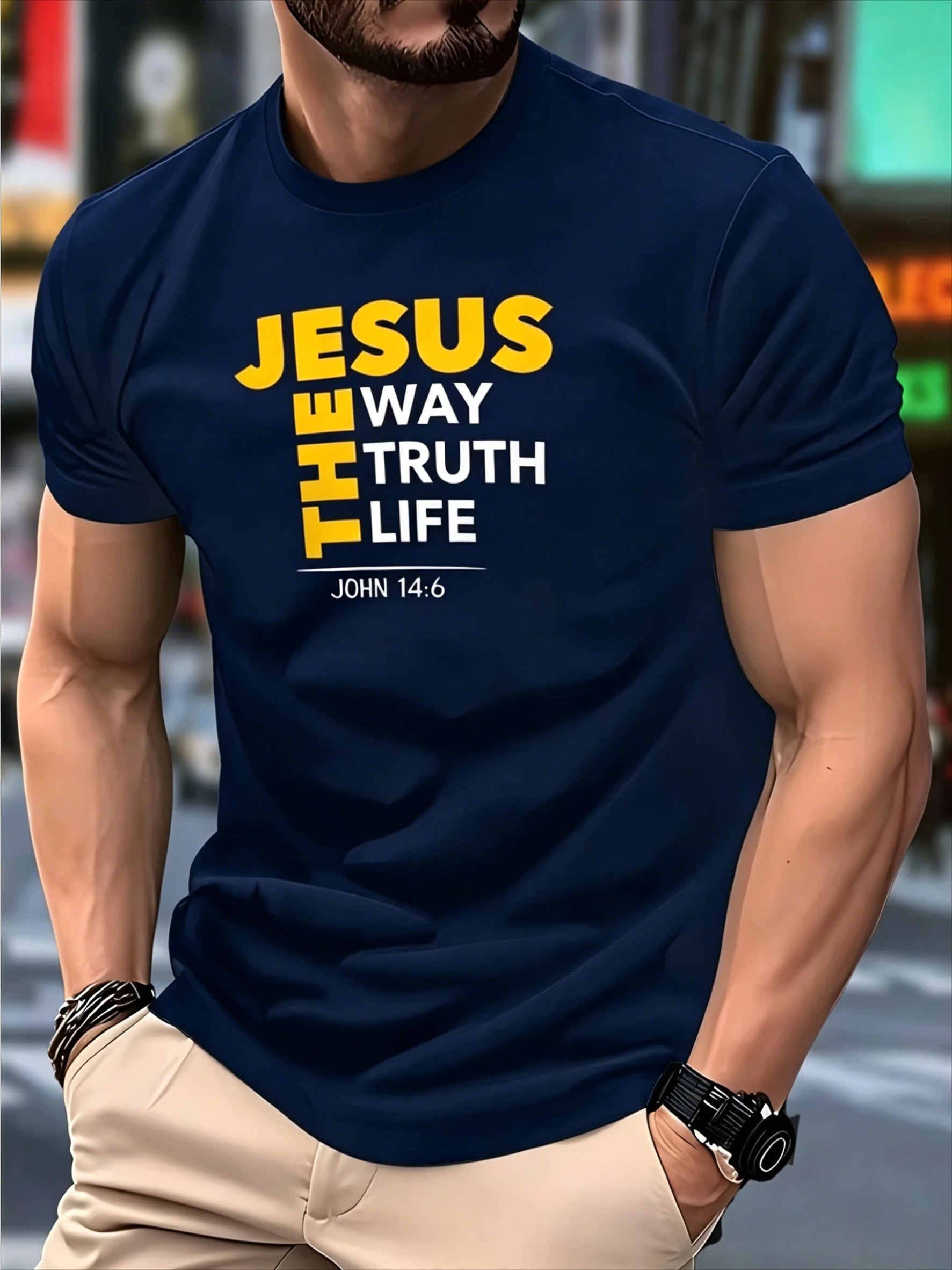 Men's Clothing Christian T-Shirt with Jesus The Way Truth Life & John 14:6 Bible Verse - Breathable Casual Church Summer T Shirt