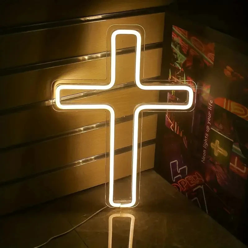 Jesus Cross Neon Sign Light, Led Neon Sign Bedroom Home Decoration Usb Plug Neon Sign, Wall Decor Christmas New Year Christian