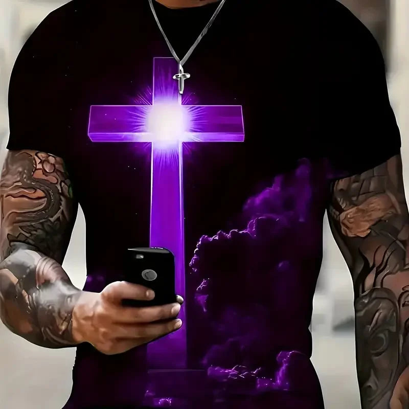 Cross Jesus 3D Printed Men's T-Shirt Vintage Harajuku Street Tops Tee Breathable Oversized Sports T Shirt Casual Men Clothing