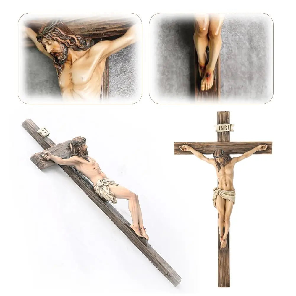 2025 Christian Gift Religious Jesus Cross Crucifix Statue Saint Catholic Figurine Crafts Wall Hanging Ornament for Home Decors