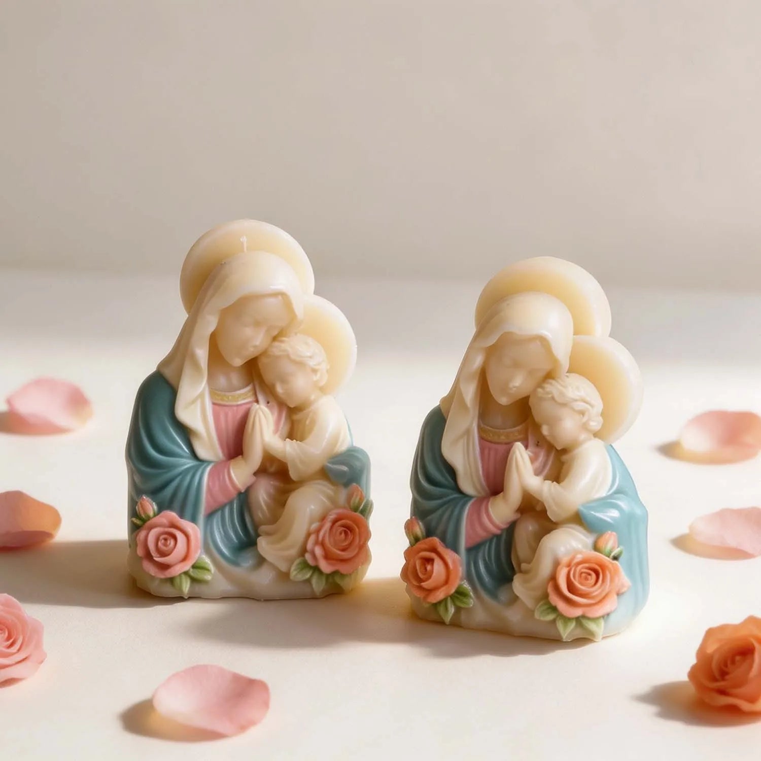 Virgin Mary Baby Jesus Silicone Mold 3D Religious Candle Soap Resin Mold Rose Accents Sacred Heart Easter Christmas Home Decor
