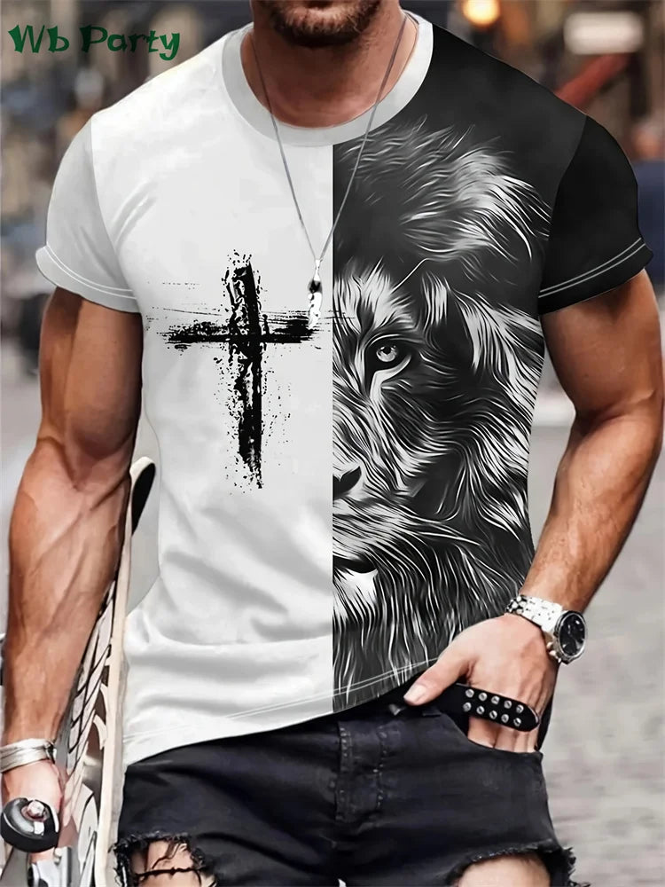 Fashion Crucifix Print Mens Clothing Round Neck T-shirts for Men Casual Loose Men's Clothing Street Crucifix Graphic T shirts