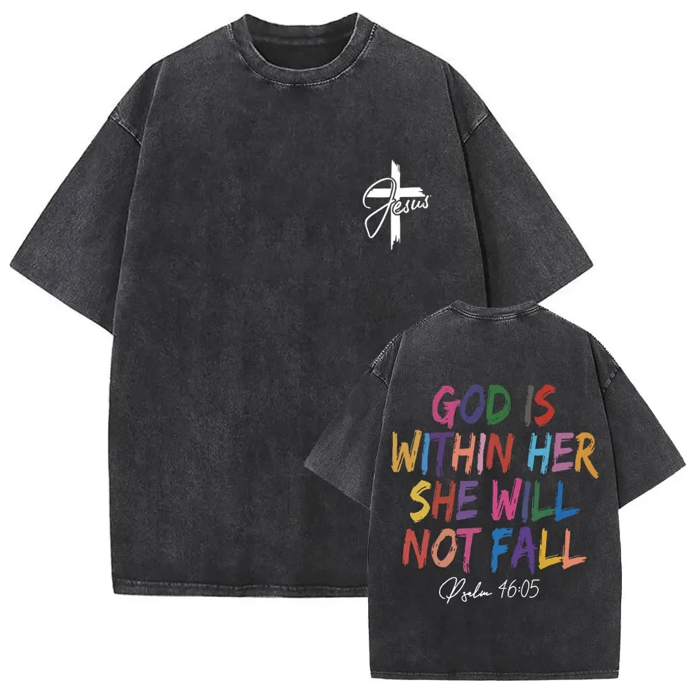 Christian Religious Jesus Forgive Them Father Vintage Washed T-shirt Men Women Gothic Rock Oversized T Shirts Tops Streetwear