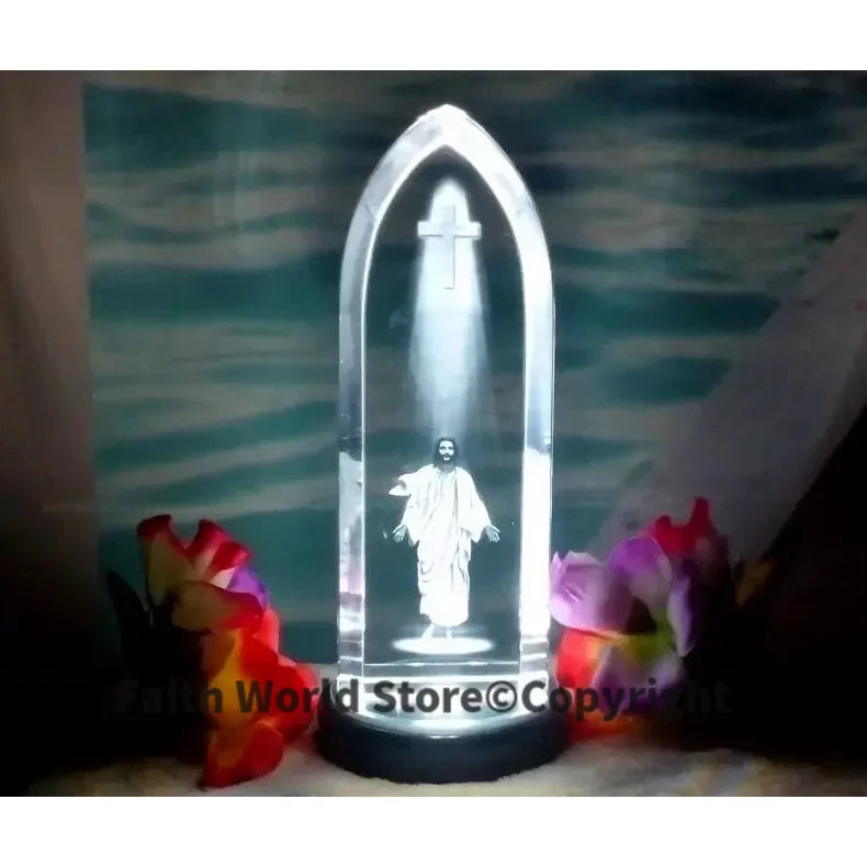 LARGE - Christianity Catholicism BEST gift Emmanuel Immanuel Religious Pray HOME family Safe Talisman 3D Crystal CROSS statue