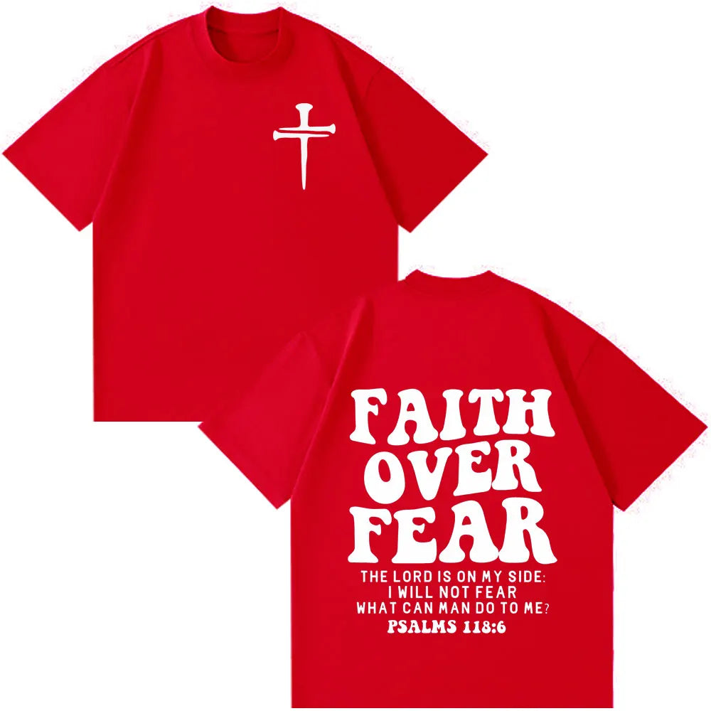 Faith Over Fear Christian Minimalist Cross Bible Verse Graphic T-Shirt Men Women Vintage T-shirt Loose Casual Oversized T-shirts