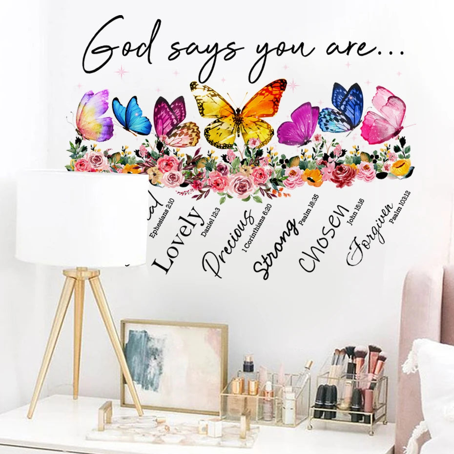 Christian Bible Verses Wall Sticker- God Says You are - Inspirational Catholic Religious Encouragement Vintage Home Decor