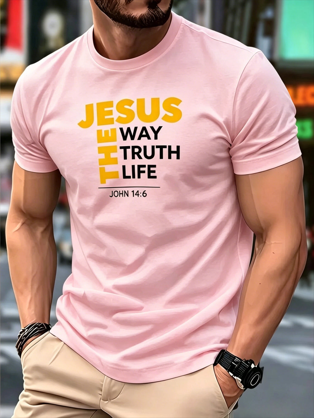 Men's Clothing Christian T-Shirt with Jesus The Way Truth Life & John 14:6 Bible Verse - Breathable Casual Church Summer T Shirt