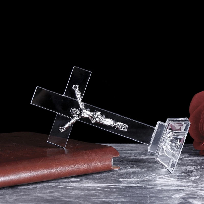 Jesus Cross Statue Christian Crystal Cross Church Ornaments Religious Style Desktop Decoration Creative Figurine Sculpture